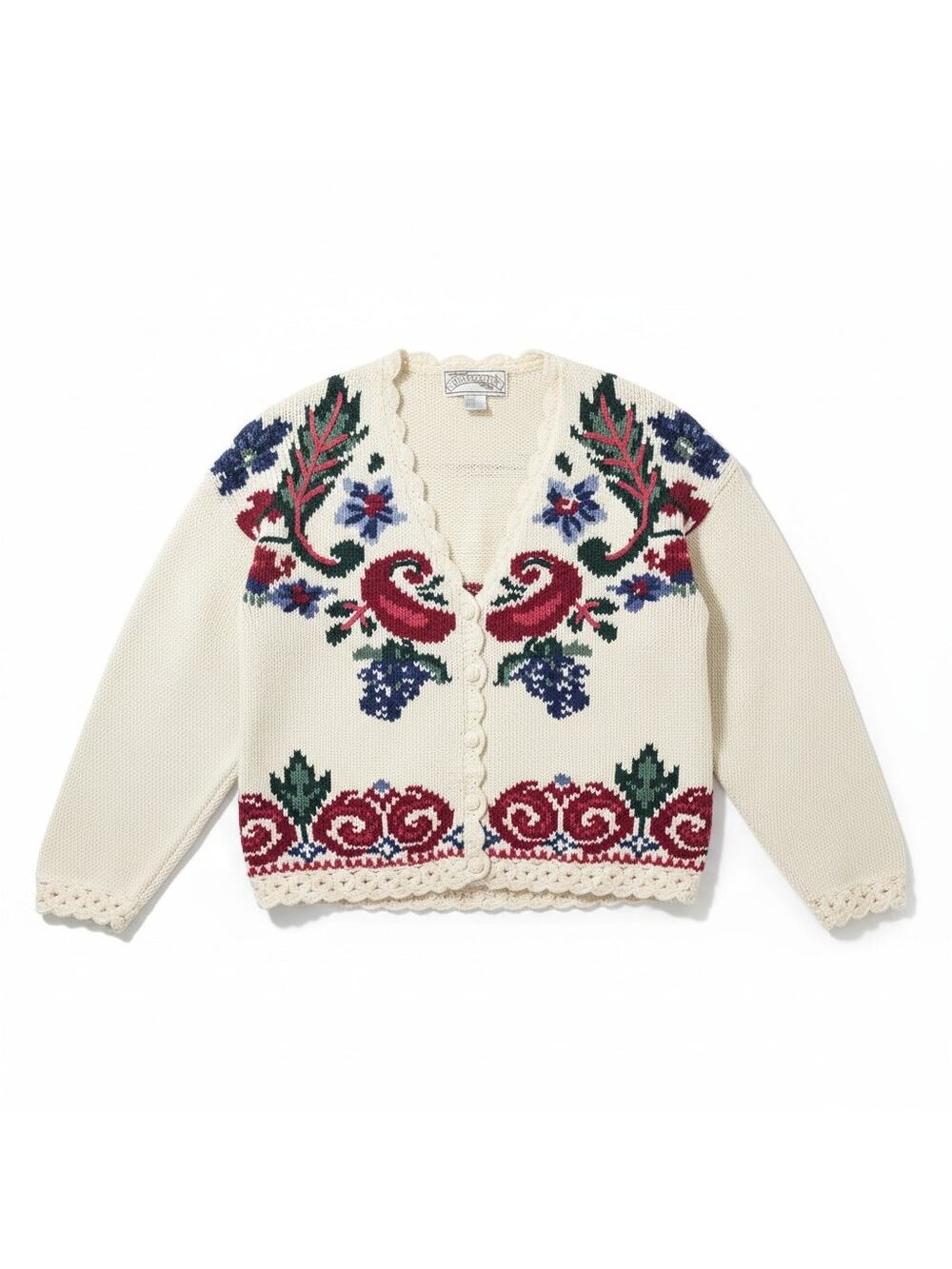 Deadstock Vintage 80s Nuggets L Cardigan Sweater Cottage Granny Floral Cotton
